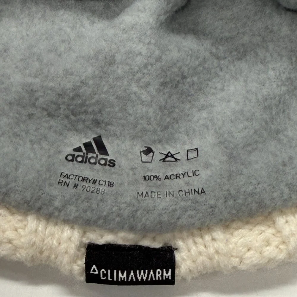 Adidas Climawarm Cable Knit Beanie Hat‎ Brim White Lined Winter Acrylic Womens